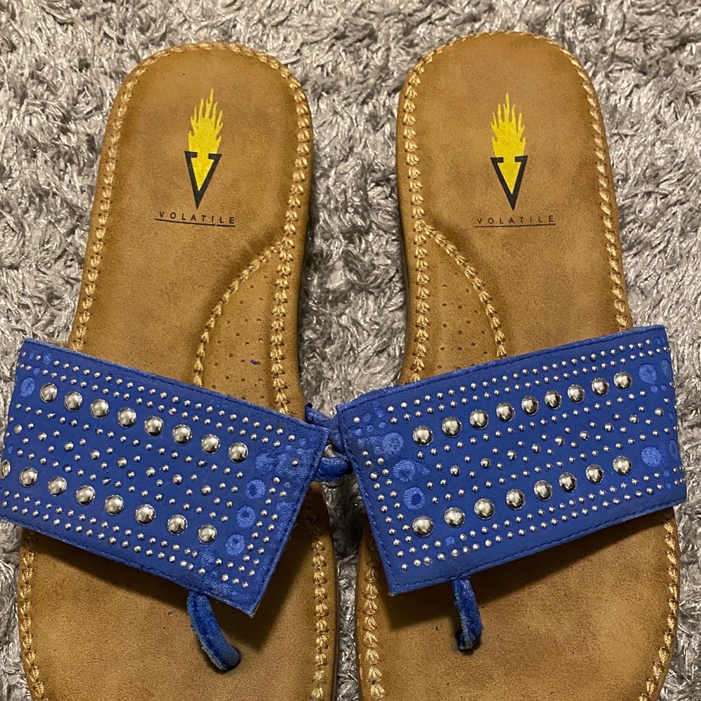 Volatile Blue Studded Sandals with Tan Soles - Picture 2 of 4